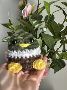 Handmade Crochet Duck Plushy Stuffed Animal With Green, Yellow, Brown and White - Picture 1 of 2