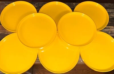 Heller Massimo Vignelli Dinner Plates 8 Yellow Melamine Stackable MOD 9.75" VTG - Image 1 of 4