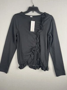Penelope Plumm Girls Top 14 Black Long Sleeve Ruffles Wrap Front Blouse 3821 - Picture 1 of 12
