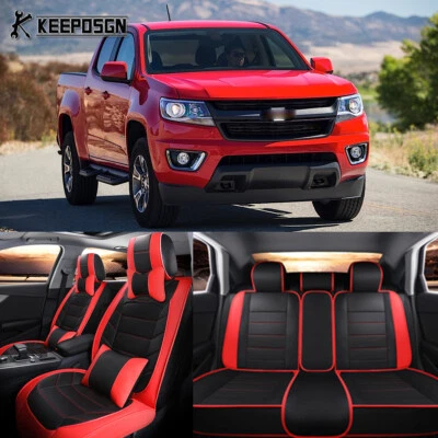 Juego completo de cojines con reposacabezas de 5 asientos de PU roja para Chevrolet Colorado Foto 1 de 4