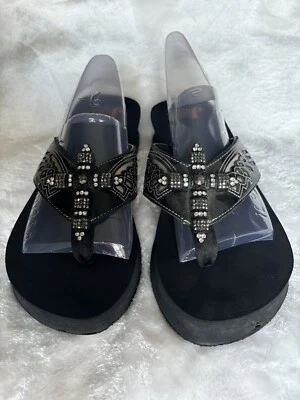 Chanclas Justin talla 9 negras Cross Bling cuña Foto 1 de 4