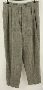 Bernard Zins Linen & Cotton Men's 32 x 29 Gray Yellow Prince of Wales Plaid Pant - Picture 1 of 15
