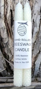 Hand Rolled 100% Beeswax Candles, One Pair of 8" Tapers - White / Free Shipping - Picture 1 of 2