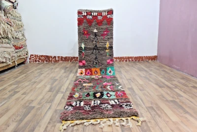 Alfombra de corredor bereber marroquí colorida de lana, alfombra de corredor boujad Foto 1 de 4