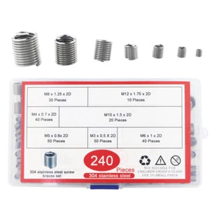 Kit surtido de insertos de reparación de rosca de manguito de tornillo de alambre de 240 piezas de acero inoxidable - Imagen 1 de 8