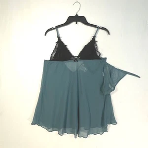 Linea Donatella 2pc Chemise & Thong Set Womens Large Lace-Cups Dark Green - Picture 1 of 11