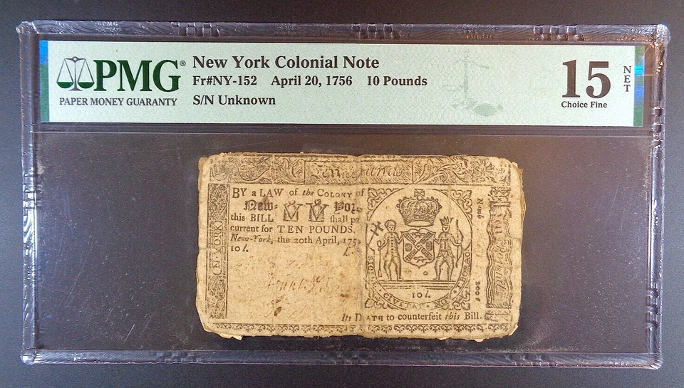 1756 New York 10-pounds Colonial Note, NY-152, PMG ChF 15 Net. - Image 1 of 4
