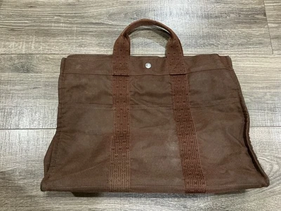 AUTH Hermes Cotton Canvas Brown Air Line MM Tote Bag Hand Bag - Image 1 of 4