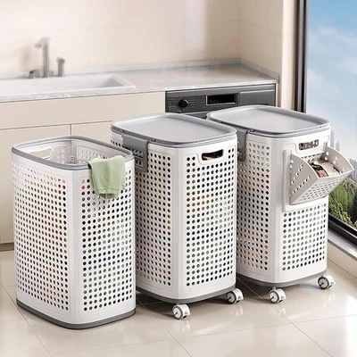 Cesta de lavandería, cesta de ropa de plástico PP con asas dobles Foto 1 de 4