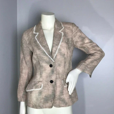 Elizabeth and James Multi-Color 2 Button Linen Blazer Crop Sleeve Womens 4 - Image 1 of 4