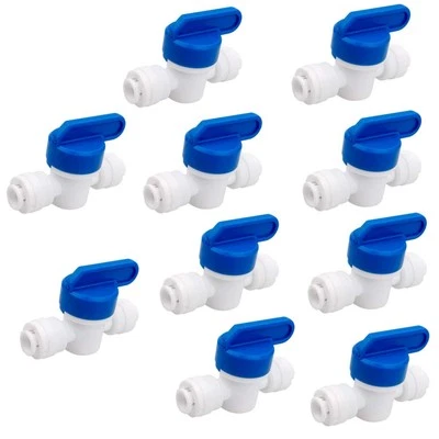 PURESEC 10Pack 1/4Inch OD Tube Quick Push to Connect Plastic Shut Off Ball Valve Fitting