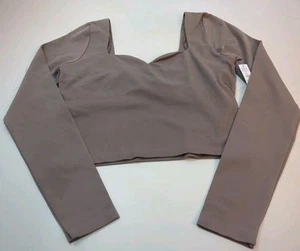 Victoria's Secret Pink Soft Seamless Notched Long-Sleeve Top Iced Coffee #30427 - Picture 1 of 7