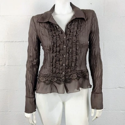 Blusa Y2K Sunny Leigh marrom com botão enrugado frontal tamanho G - Imagem 1 de 4