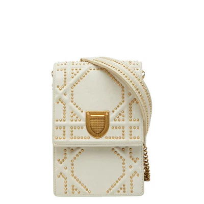 Bolso de Hombro Dior ama Cadena Tachonada Cuero Blanco Marfil Dorado Foto 1 de 4