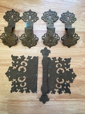 Gabinete de latón estilo chino vintage herrajes ornamentados - bisagras placa frontal Foto 1 de 4