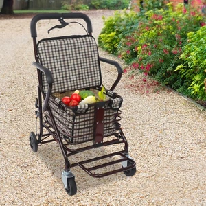 Rolling Walker w/Brakes for Senior, Foldable Shopping Cart with Seat for Seniors - Picture 1 of 12