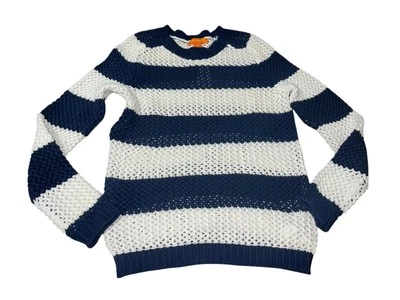 Suéter Pullover Tejido Abierto 100% Algodón Joe Fresh XS Azul Marino Blanco Foto 1 de 4