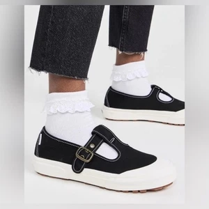 NUOVE SCARPE DA GINNASTICA VANS STYLE 93 NERE TELA GOMMA BIANCA MARY JANE FIBBIA TAGLIA 8 - Foto 1 di 12