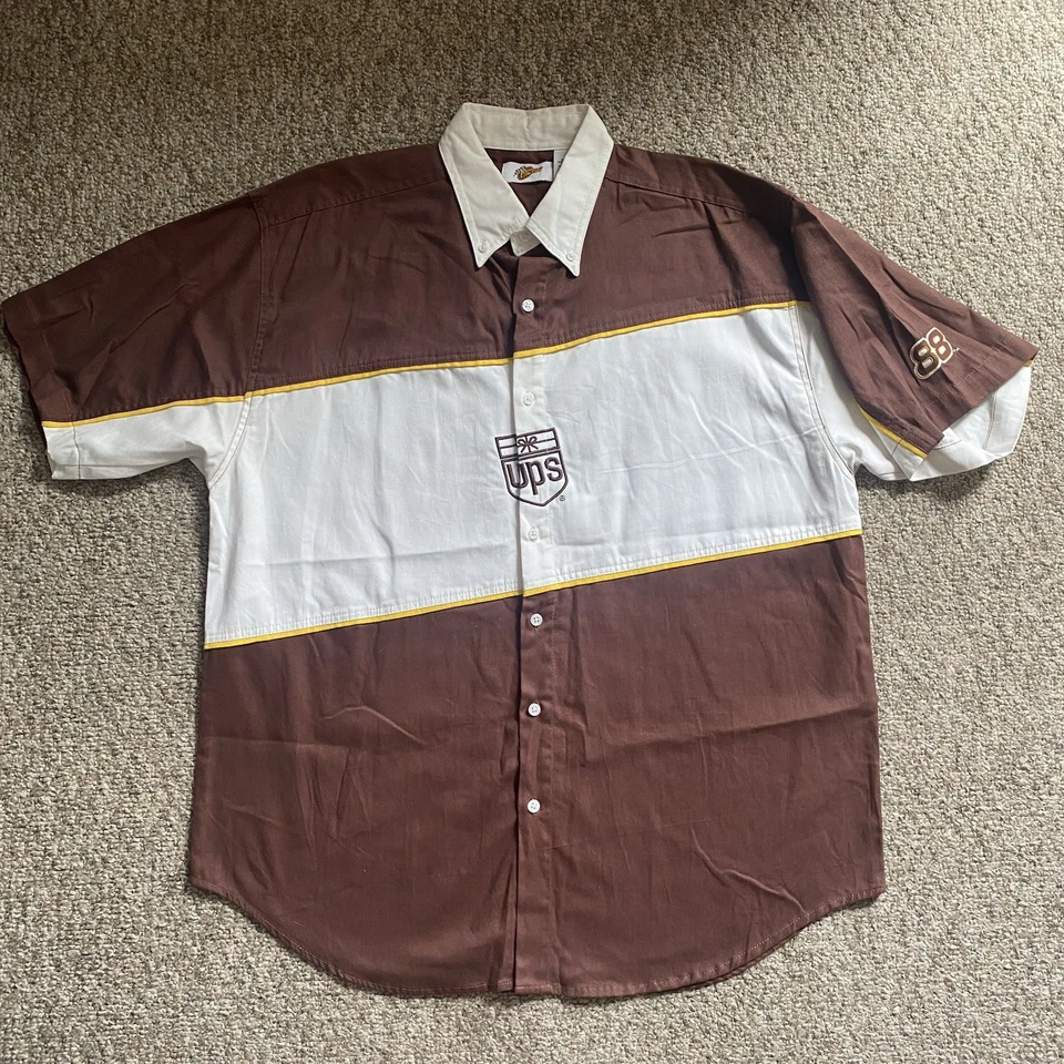 Рубашка Winners Circle Dale Jarrett UPS мужская размер XL коричневая UPS на пуговицах винтажная S/S - Изображение 1 из 4