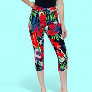 Pantalones capri vintage Y2K T.X.Y.Z rojo verde plantas tropicales florales tiro alto - Imagen 1 de 8