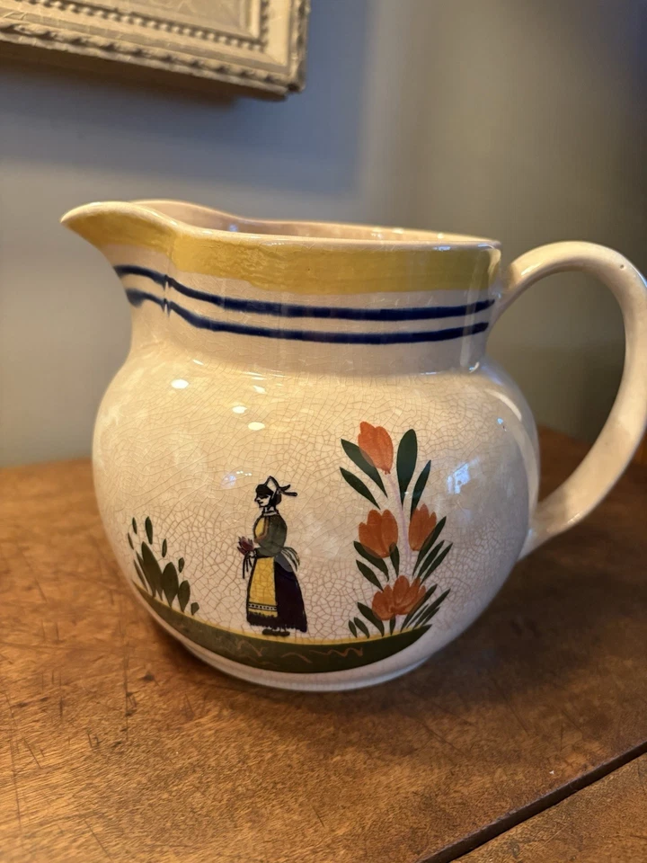 Antique HR Henriot Quimper Hand Painted Jug Pitcher Breton 5”x 8” - Image 1 of 4