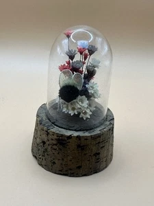 Vintage Daisyglas Company Dried Flowers And Bee Under Cloche On Cork - Picture 1 of 6
