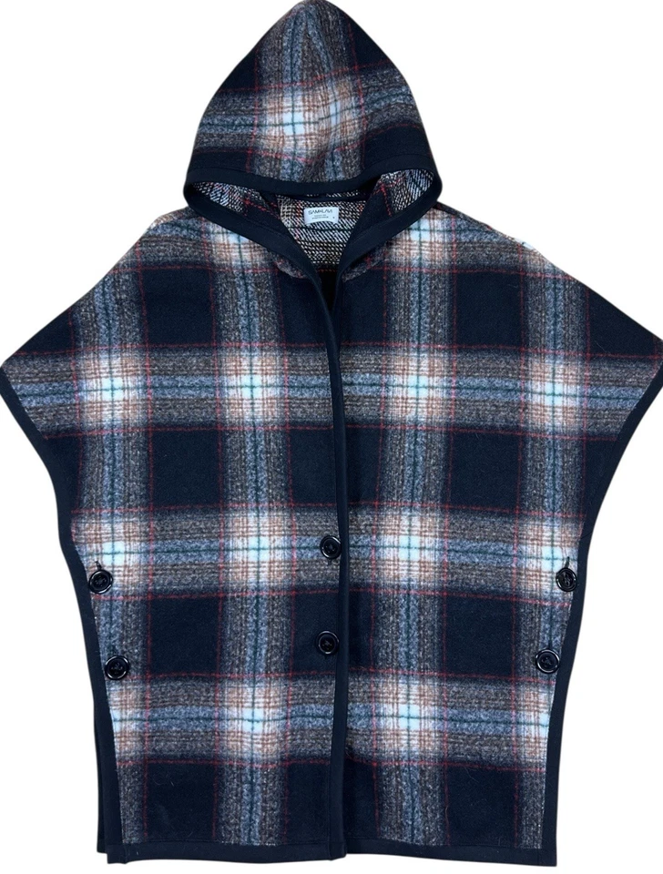 Poncho Sanctuary feminino xadrez com capuz capa casaco botão lateral macio camada de outono - Imagem 1 de 4