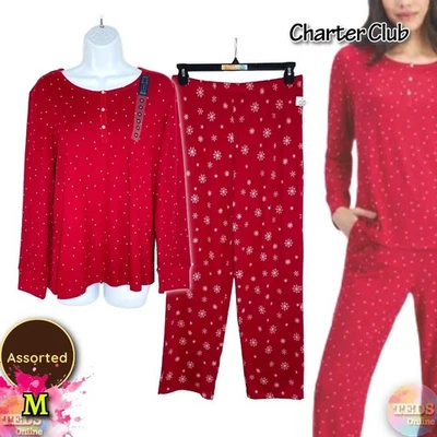 Nuevo con etiquetas Conjunto de pijama y pantalón Henley manga larga tejido suave Charter Club M surtido Foto 1 de 4
