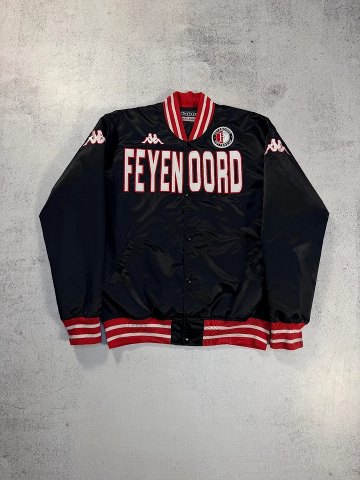 Kappa Feyenoord Men's Vintage Varsity Nylon Bomber Black Soccer Football Jacket - Image 1 of 4