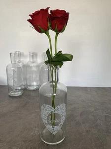 Wedding Engagement Clear Glass 'Love' Bottle Vases X 6 For Flowers or LED light - Picture 1 of 8