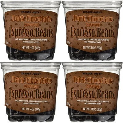 4 paquetes de granos de café espresso cubiertos de chocolate negro Trader Joe's de 14 oz cada paquete Foto 1 de 3