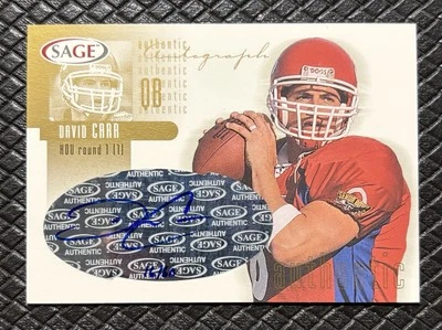 DAVID CARR 2002 Sage GOLD SP Rookie Auto /60 Fresno State Bulldogs Texans RC - Image 1 of 2