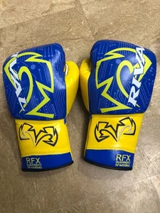Custom Made Boxing Gloves Real Cowhide Leather Sparring Gloves 16OZ YELLOW Blue - Picture 1 of 4
