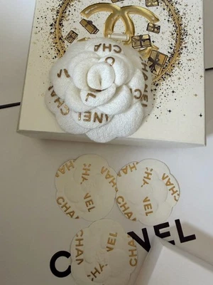 CHANEL White Gold Fabric Camelia Set Holiday Christmas New Boxed - Image 1 of 4
