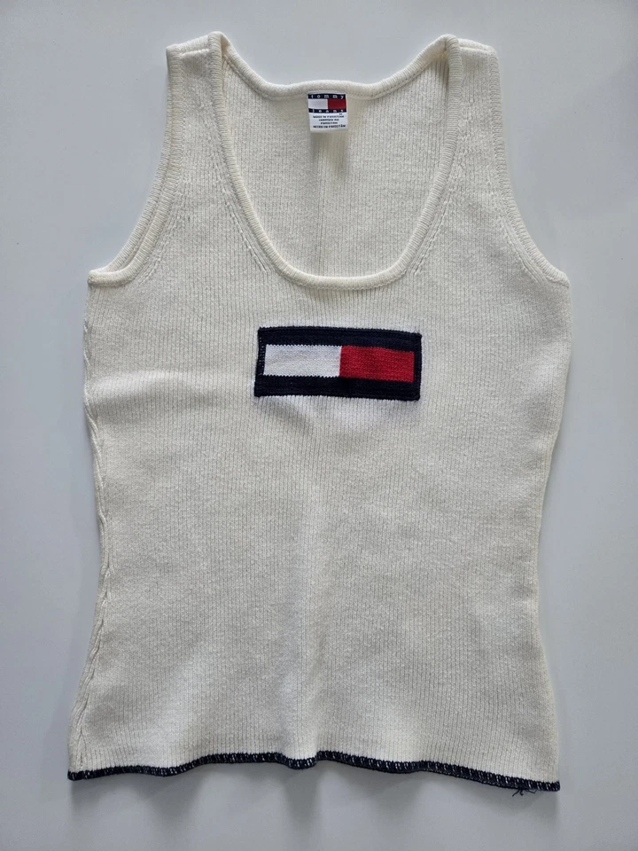 Camiseta sin mangas Tommy Jeans vintage tejida usada en excelente estado, talla M, blanco roto Foto 1 de 4