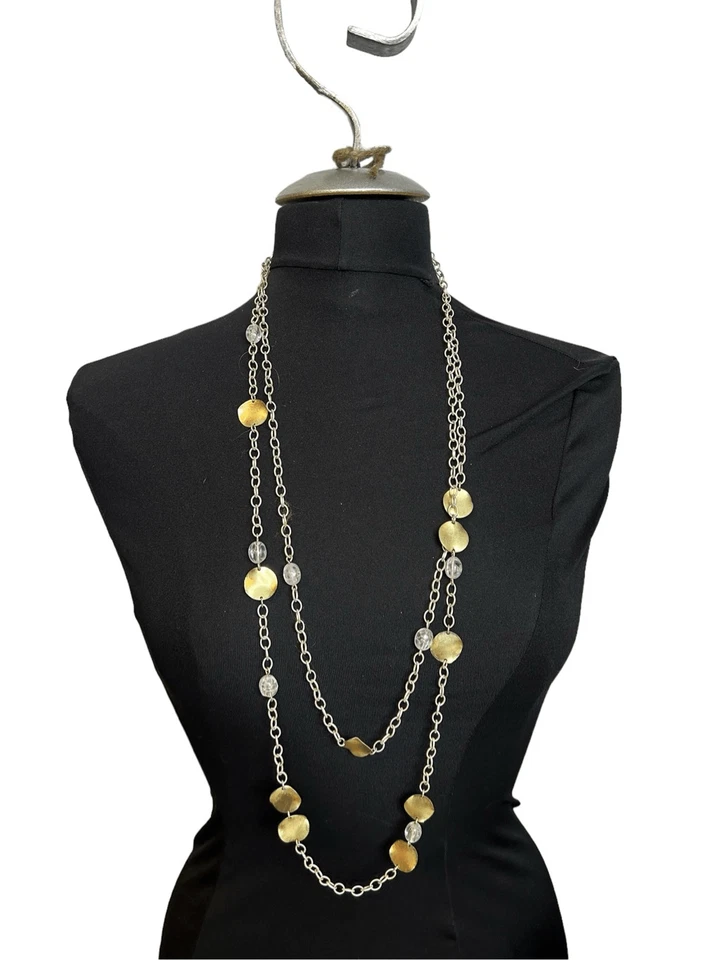 Collar disco metal plata y tono oro blanco largo firmado Avon Foto 1 de 4