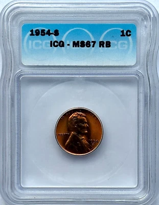 1954-S LINCOLN WHEAT CENT - ICG MS67RB  -  FREE SHIPPING! - Image 1 of 2