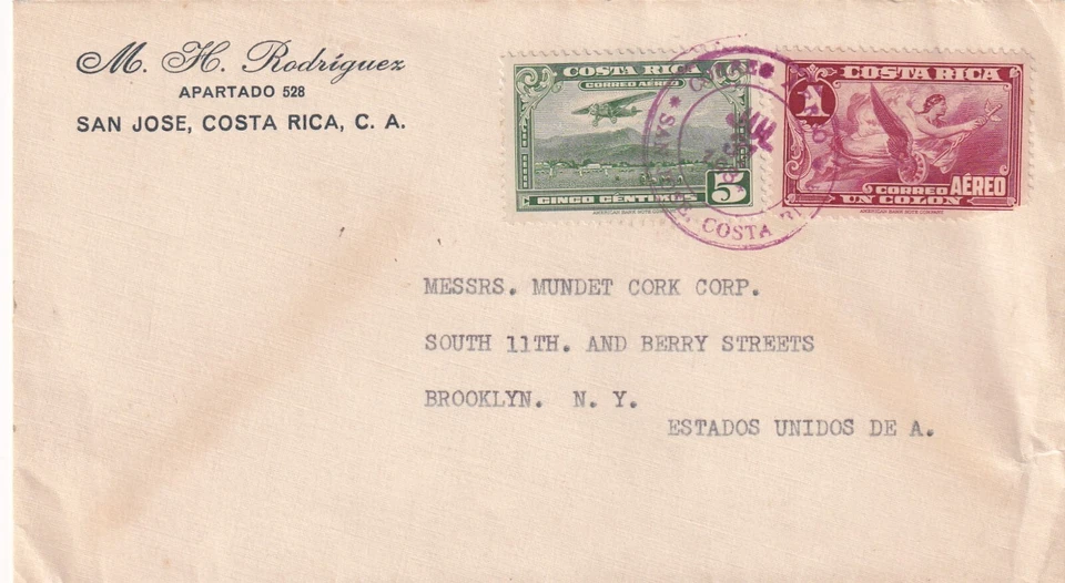 1934 San Jose, Costa Rica to Brooklyn, NY Airmail (62073) - Image 1 of 1