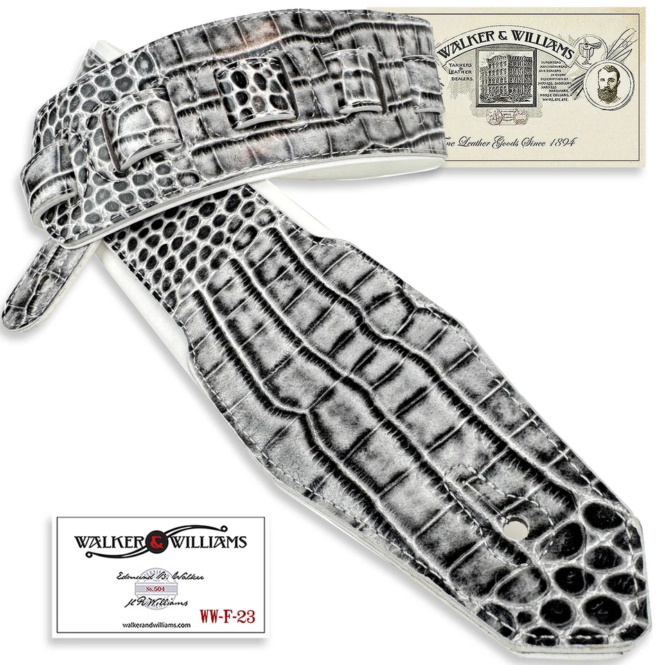 Correa de cocodrilo de agua negra Walker & Williams F-23 de 3" de ancho con respaldo blanco ártico Foto 1 de 4