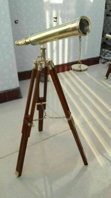 NAUTICAL BRASS TELESCOPE WITH WOOD TRIPOD 18 INCH TELESCOPE - Image 1 of 4