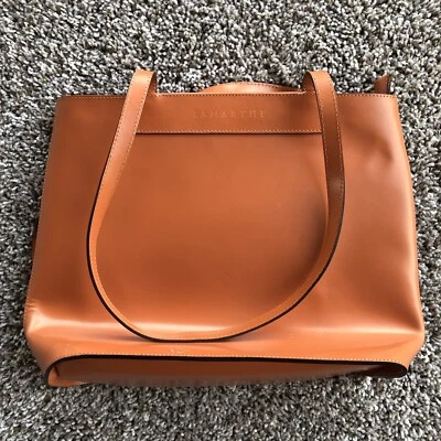 Bolso de hombro de cuero Lamarthe grande con doble asa cierre de cremallera naranja Foto 1 de 4