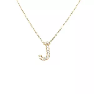 14k Yellow Gold Initial J Pendant With Diamonds 16inch Chain - Picture 1 of 6