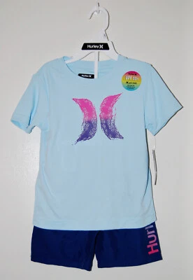 Nuevo con etiquetas Conjunto de 2 camisetas y pantalones cortos Hurley azul absorbente de humedad para niños pequeños talla 4T Foto 1 de 4