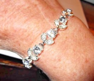 NWT Charter Club Silvertone faceted Crystal Tennis type Bracelet 7.25"+ extr.