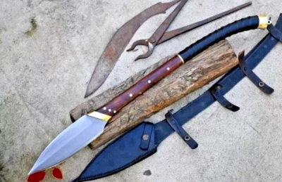 Custom Handmade Carbon Steel Blade Leaf Spear Sword - Hunting Spear Camping - Image 1 of 4