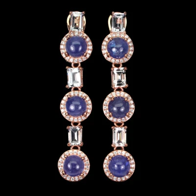Orecchini In Argento Sterling 925 Tondi In Tanzanite 7Mm In Gemma Acquamarina - Immagine 1 di 4