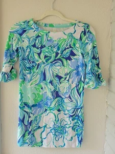 Lilly Pulitzer Girls Mini Lula Dress Blue Green Floral Puffy Sleeve Large 8-10 - Picture 1 of 6
