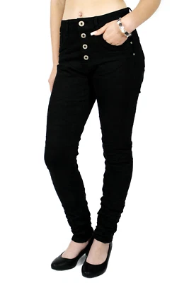 JEWELLY ★ BASIC BOYFRIEND BAGGY JEANS HOSE KNÖPFE STRETCH NEU 34 36 38 40 42 - Bild 1 von 4