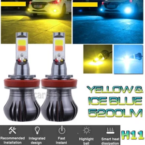 H11 H8 H9 LED DRL Fog Driving Light Bulb Dual Color Strobe Flash Yellow Ice Blue - Picture 1 of 12
