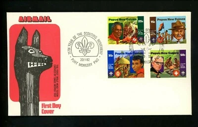 Postal History Papua New Guinea FDC #554-557 Boy Scouts scouting 75th Anv. 1982 - Image 1 of 4